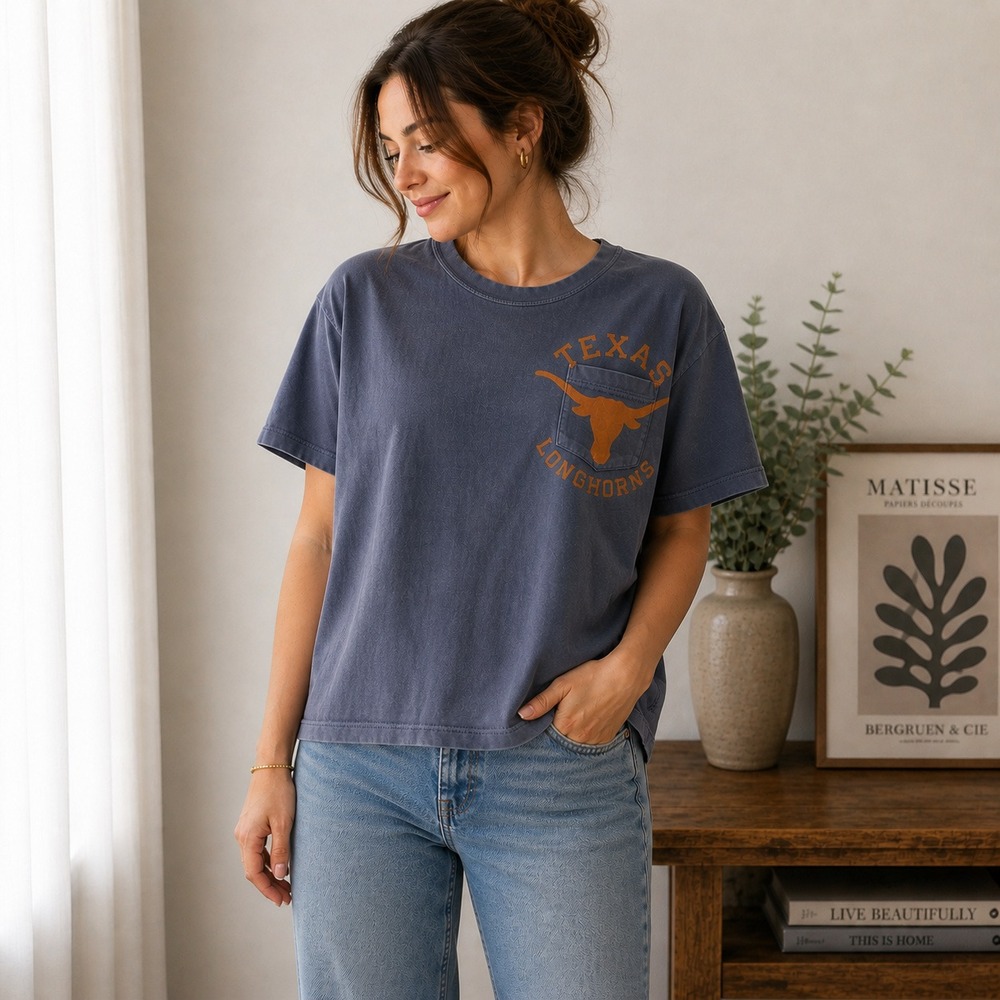 Alternative Apparel Texas Longhorns Pocket T-Shirt Womens XL Blue Burnt Orange
